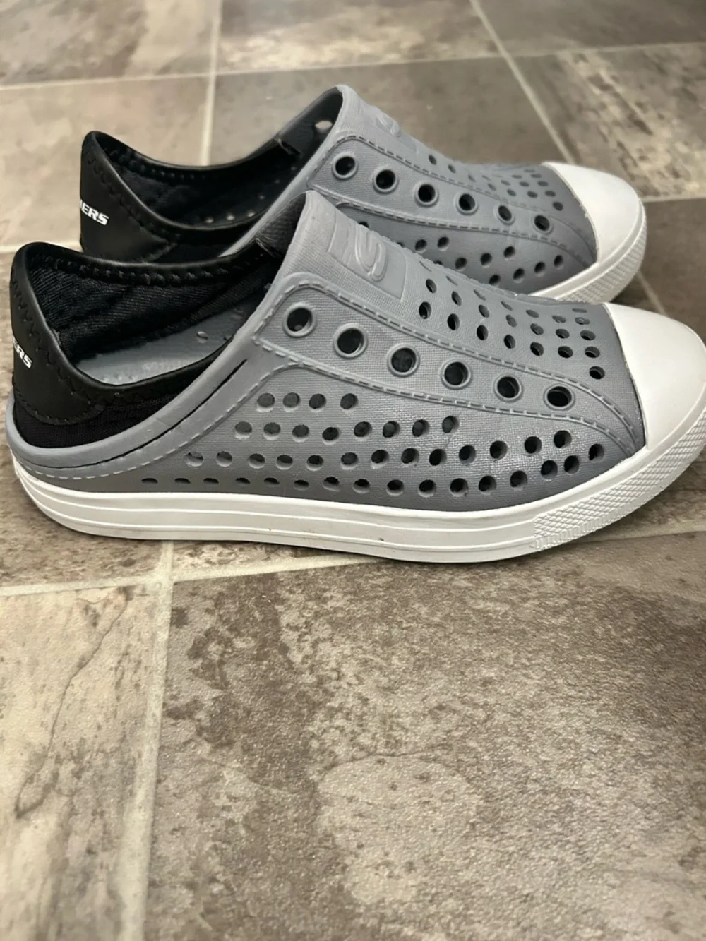 Skechers Kids Gray Slip-On Water Shoes with White Toe